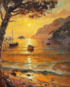 Plage et bateaux, coucher de soleil le soir - F. Abderrahim