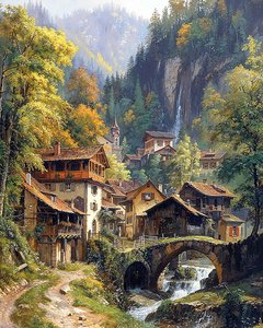 Un village médiéval et une arche en pierre entre les montagnes - F. Abderrahim