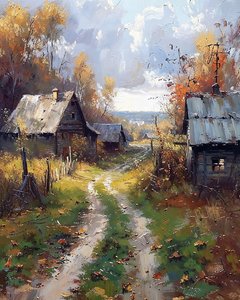 Route de campagne entre des cabanes en bois