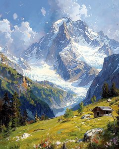 Paysage avec des collines fleuries