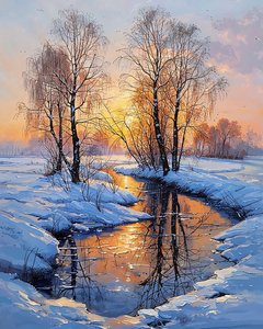 Un lac en hiver au coucher du soleil - F. Abderrahim