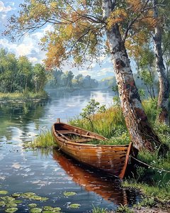Beau paysage avec une rivière et un bateau