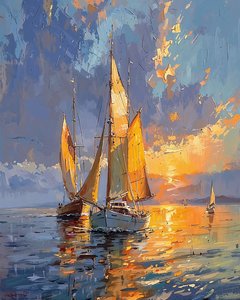 Voiliers en mer au coucher du soleil - F. Abderrahim