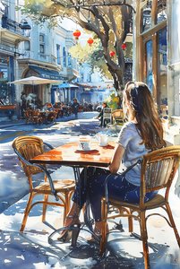 Une femme assise sur une chaise dans un café d