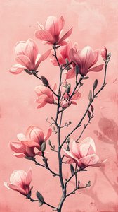 Fleurs minimalistes roses et grises, décoration murale botanique pour la chambre à coucher