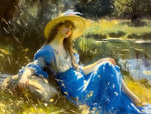 Peintures classiques de femmes dans la nature, inspiration de John Singer Sargent