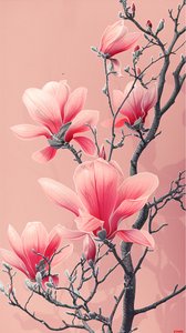 Peinture numérique de fleurs asiatiques roses poster pour décoration murale de chambre à coucher