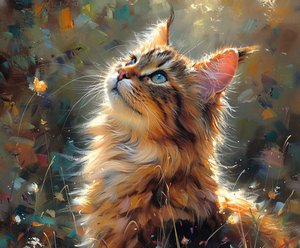 Chat en peluche regardant vers le haut, animal de compagnie mignon Peinture réaliste, décor mural encadré