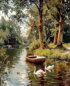 Des oies nagent dans un ruisseau d