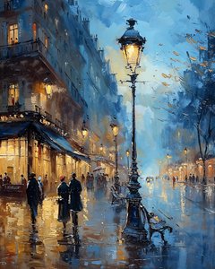 Nuit après la pluie, rue de Paris dans l