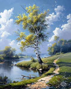 Arbres et rivière, surface de l