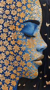 Visage de femme, feuille d