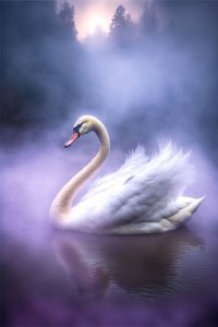 Cygne blanc aux ailes déployées sur une surface d
