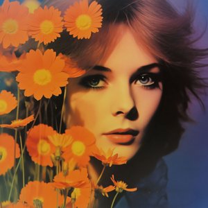 portrait de femme vintage et fleurs, A Retro Floral Vision, online art prints