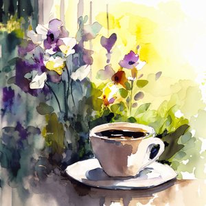 Tasse à café aquarelle Peinture abstraite Art mural contemporain Impressions sur demande