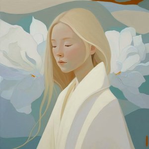Belle femme aux cheveux clairs en blanc, décor mural encadré