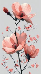 Esquisse de ligne rose et grise, mur floral Minimal Home Decor | print on demand - F. Abderrahim