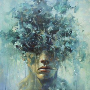 Homme exprimant une profonde tristesse, Psychologie art painting, impressinist, online print canvas