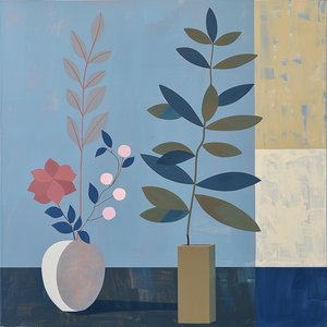 plante, chaise et vase en céramique, style bohème, décoration murale moderne, impression sur demande
