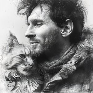 Chat avec le footballeur Messi, Décoration murale moderne | impression sur demande