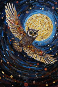 La chouette qui vole dans le ciel étoilé de la nuit, impressions sur toile personnalisées en ligne - F. Abderrahim