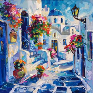 Thira avec de beaux lampadaires, cadre personnalisé Art mural