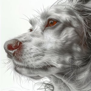 zoom arrière Portrait de chien noir et blanc, dessin minimaliste, décoration intérieure murale