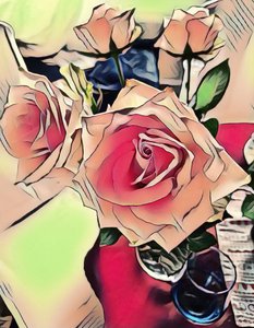Roses avec verre bleu. - Margareta Uliarte