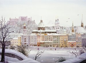 La vieille ville de Salzbourg avec sa forteresse en hiver