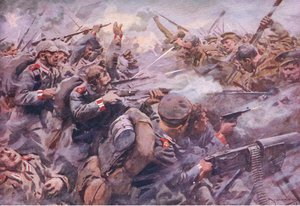 La défaite de la garde prussienne à Zonnebeke, de History of the Great War Vol 3 publié par Waverley Book Co Limited, c.1920 - A.C. Michael