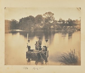 Petit radeau de bateaux-couvertures traversant le fleuve Potomac - A.J. Russell