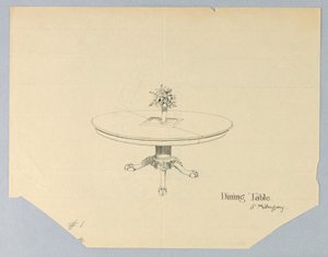 Conception pour une table à manger en acajou avec un vase à fleurs