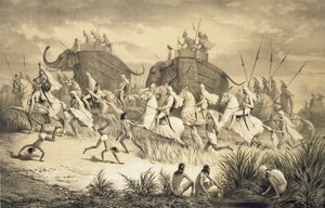 Cavalcade de chefs sikhs sur des éléphants, de 