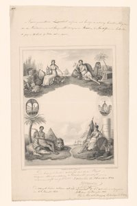 Projet de page de titre avec personnifications des quatre continents - A. Bakker