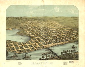Vue aérienne de la ville de Hastings, Dakota Co., Minnesota 1867. LOC 73693453