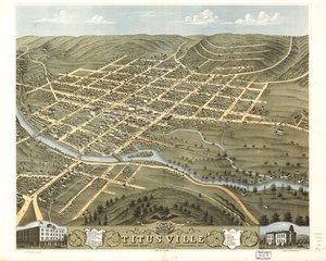 Vue aérienne de la ville de Titusville, comté de Crawford, Pennsylvanie 1871. LOC 73694524 - A.; Chicago Lithographing Co. Ruger