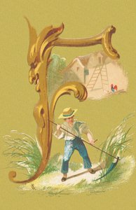 F : faucheur, faux, foin, ferme - A. Cordier