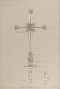 Haut Autel : croix processionnelle en or et argent proposée, taille réelle - A. Edward Jones and Co.