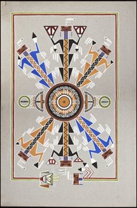 Dessins représentant le lieu de sépulture de "Cadunce" un Indien Chippewa "Homme Médecine", une peinture de sable Navajo et des peintures sur pierre Crow - A. Grossman