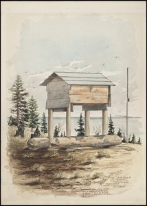 Dessins représentant le lieu de sépulture de "Cadunce" un Indien Chippewa "Homme Médecine", une peinture de sable Navajo et des peintures sur pierre Crow - A. Grossman