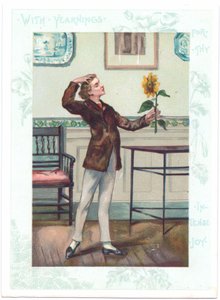 Le contemplateur de fleurs, carte de vœux victorienne d