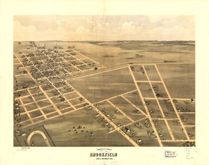 Vue aérienne de Brookfield, Linn Co., Missouri 1869. LOC 73693470