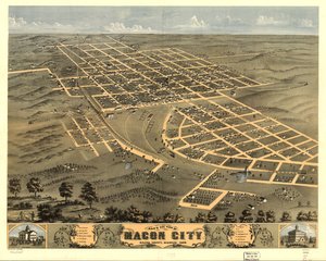 Vue aérienne de Macon City, comté de Macon, Missouri 1869. LOC 73693483