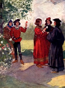 Les nobles cueillaient des roses rouges ou blanches et les mettaient dans leurs casquettes, 15ème siècle, 1905 - A. S. Forrest