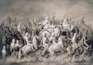 Chir Singh, Maharajah des Sikhs et roi du Pendjab avec sa suite chassant près de Lahore, 1859