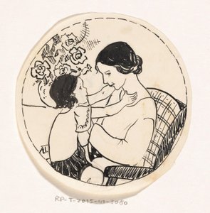 Fille sur les genoux de sa mère - A. Tinbergen (signed by artist)