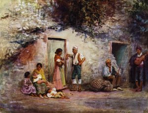 Grenade, Gitans aux portes de leurs grottes (lithographie en couleur)