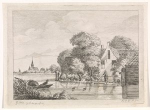 Pêcheur et une femme devant une maison - A. van de Velde