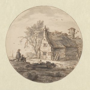 Ferme délabrée avec un dessinateur