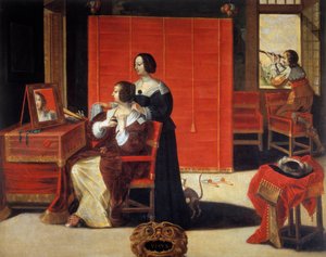 Les Cinq Sens : La Vue Une jeune femme devant son miroir tandis qu